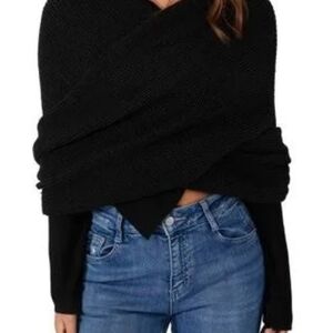 Women's Black Wrap Sweater